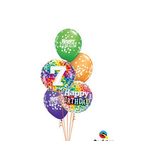 7th Birthday Rainbow Dots Balloon Bouquet with Helium Weight