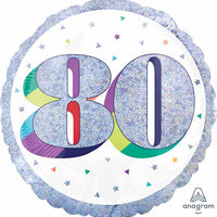 Milestone Rainbow Glitter 80th Birthday Balloon with Helium