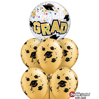 Graduation Grad Mortarboard Bubble Balloon Bouquet with Helium Weight