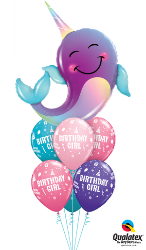 Sea Creatures Narwhal Birthday Girl Balloon Bouquet