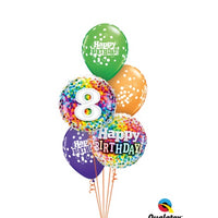 8th Birthday Rainbow Dots Balloons Bouquet
