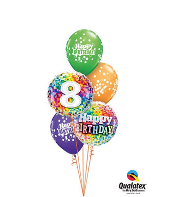 8th Birthday Rainbow Dots Balloons Bouquet