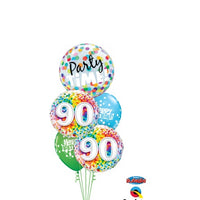 90th Birthday Rainbow Dots Bubble Balloon Bouquet with Helium Weight