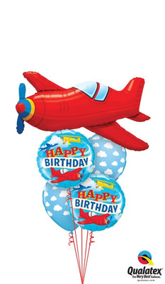 Vintage Airplane Birthday Balloon Bouquet with Helium and Weight