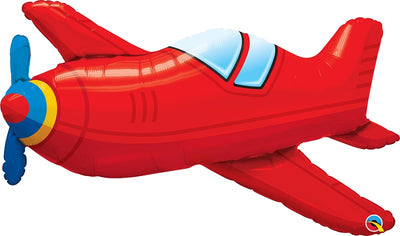 Red Airplane Vintage Foil Balloons with Helium and Weight