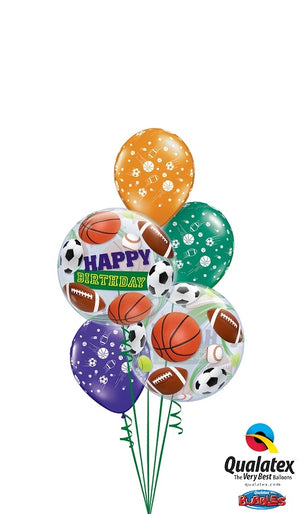 All Sports Happy Birthday Bubble Balloons Bouquet with Helium Weight