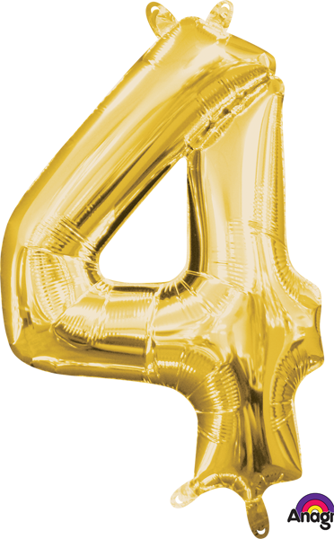 16 inch Gold Number 4 Balloon AIR FILLED ONLY