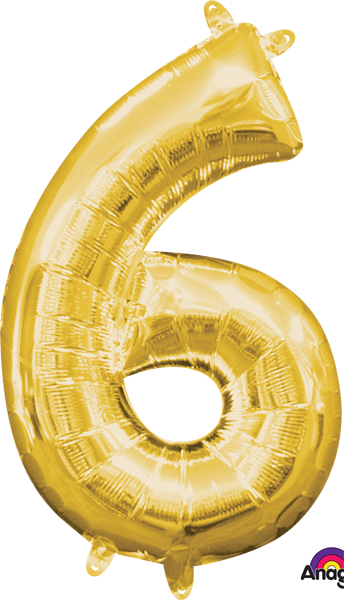 16 inch Gold Number 6 Balloon AIR FILLED ONLY