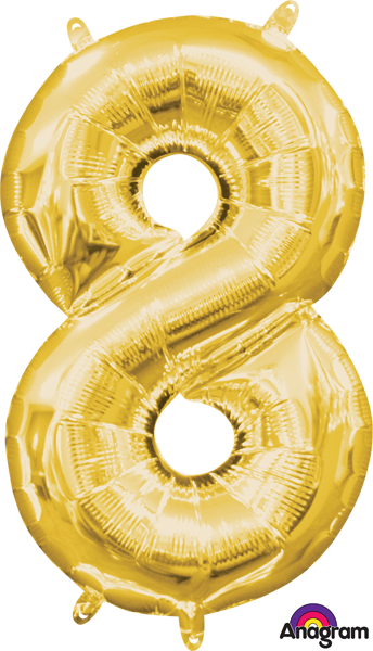 16 inch Gold Number 8 Balloon AIR FILLED ONLY
