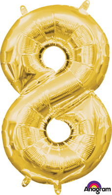 16 inch Gold Number 8 Balloon AIR FILLED ONLY