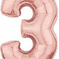 16 inch Rose Gold Number 3 Balloon AIR FILLED ONLY