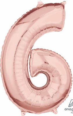 16 inch Rose Gold Number 6 Balloon AIR FILED ONLY