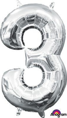 16 inch Silver Number 3 Balloon AIR FILLED ONLY