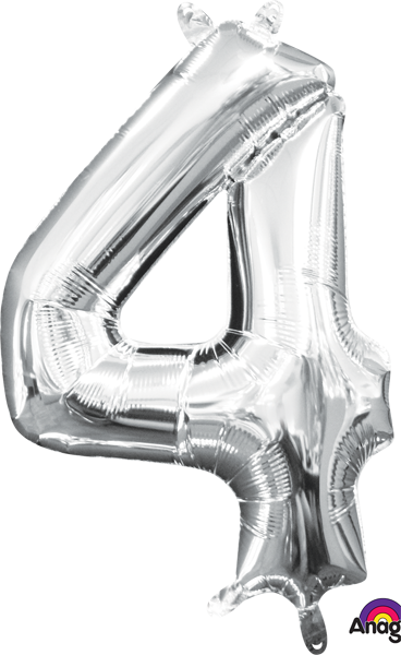 16 inch Silver Number 4 Balloon AIR FILLED ONLY