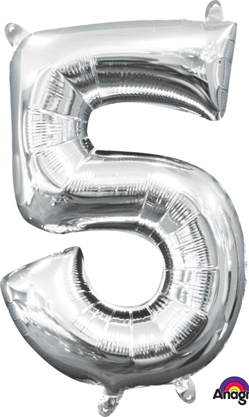 16 inch Silver Number 5 Balloon AIR FILLED ONLY