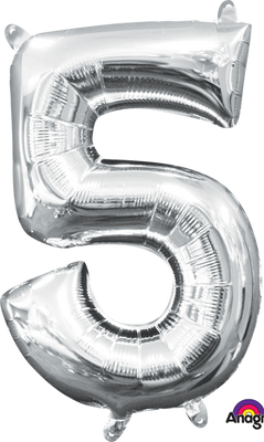 16 inch Silver Number 5 Balloon AIR FILLED ONLY