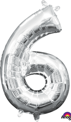 16 inch Silver Number 6 Balloon AIR FILLED ONLY