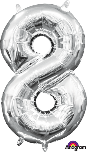 16 inch Silver Number 8 Balloon AIR FILLED ONLY