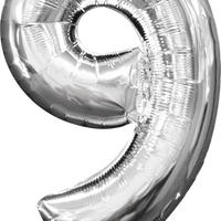 16 inch Silver Number 9 Balloon AIR FILLED ONLY