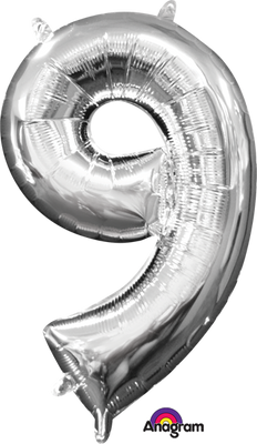 16 inch Silver Number 9 Balloon AIR FILLED ONLY
