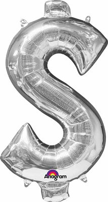 16 inch Silver Dollar Sign Symbol Balloon AIR FILLED ONLY
