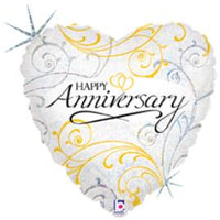 18 inch Anniversary Holographic Heart Balloons with Helium
