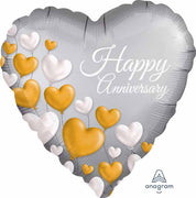 Anniversary Platinum Gold Heart 18 inch Foil Balloon with Helium