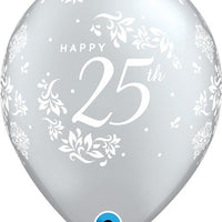 11 inch 25th Anniversary Silver Balloons with Helium and Hi Float
