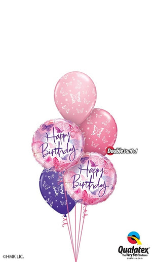 Pink Butterfly Birthday Balloon Bouquet with Helium and Weight