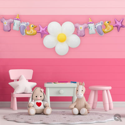 BABY Girl Flower Banner Balloons AIR FILLED ONLY