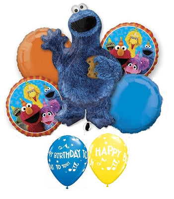 Sesame Street Cookie Monster Birthday Balloon Bouquet Helium Weight