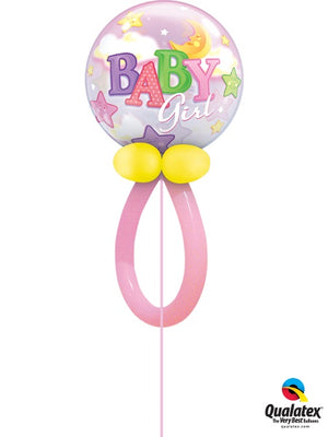 Baby Girl Stars Bubble Pacifier Balloon Centerpiece with Helium Weight