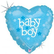 18 inch Baby Boy Heart Glitter Balloons with Helium
