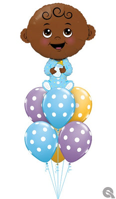 Baby Boy Dark Skin Tone Polka Dots Balloons Bouquet