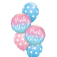 Baby Gender Reveal Ombre Pink Or Blue Polka Dots Balloons Bouquet