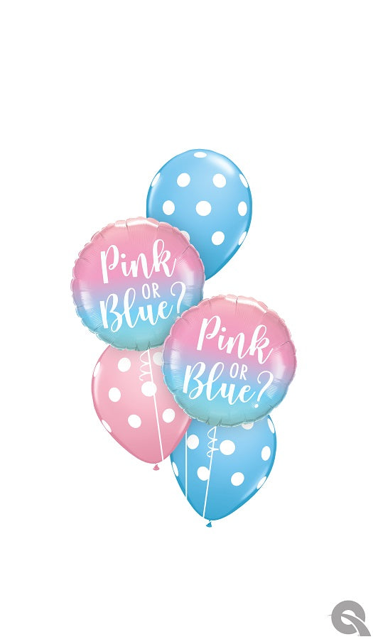 Baby Gender Reveal Ombre Pink Or Blue Polka Dots Balloons Bouquet