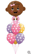 Dark Skin Tone Baby Girl Polka Dots Balloons Bouquet
