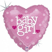 18 inch Baby Girl Heart Glitter Balloon with Helium