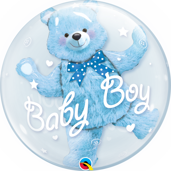 24 inch Baby Boy Blue Teddy Bear Double Bubble Balloons with Helium