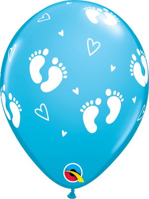 11 inch Baby Boy Footprints Robin Egg Blue Helium Hi Float