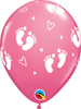 11 inch Baby Footprints Rose Balloons with Helium and Hi Float