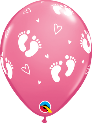 11 inch Baby Footprints Rose Balloons with Helium and Hi Float