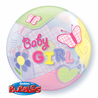 22 inch Baby Girl Butterflies and Flowers Bubble Balloons with Helium