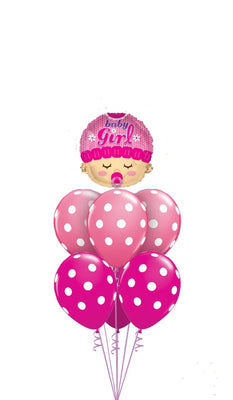 Baby Girl Pacifier Polka Dots Balloons Bouquet