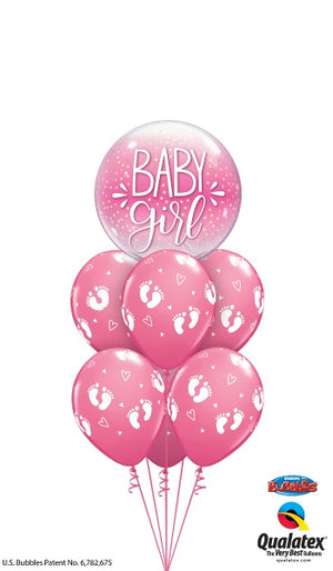 Baby Girl Little Footprints Balloon Bouquet with Helium and Weight