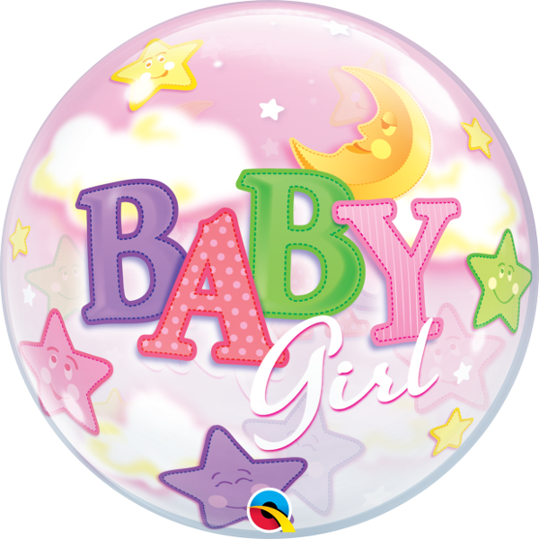 22 inch Baby Girl Stars Moon Bubble Balloons with Helium