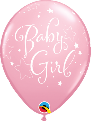 11 inch Baby Girl Stars Pink Balloons with Helium and Hi Float