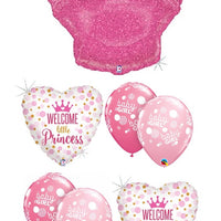Welcome Baby Princess Crown Balloon Bouquet with Helium and Weight