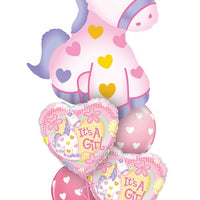 Baby Girl Soft Pony Hearts Balloons Bouquet