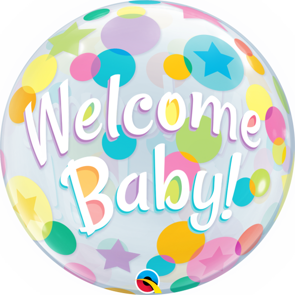 22 inch Welcome Baby Colourful Dots Bubble Balloons with Helium
